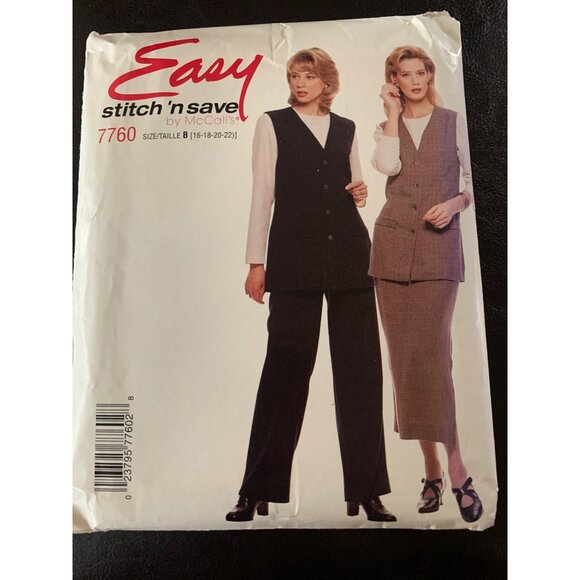 McCall's Misses Shirt Vest Pant Skirt Sewing Pattern Sz 16 - 22 7760 - Uncut - Picture 7 of 9